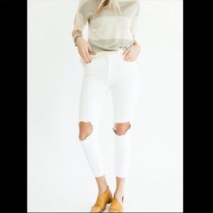 Free People High Rise Busted Knee White Jeans